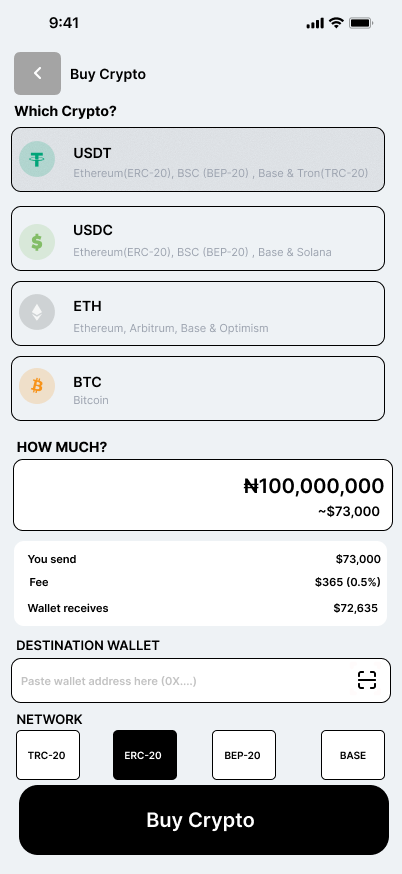 Buy Crypto screen